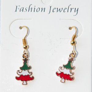 NEW Gold Christmas Tri-color Tree Earrings